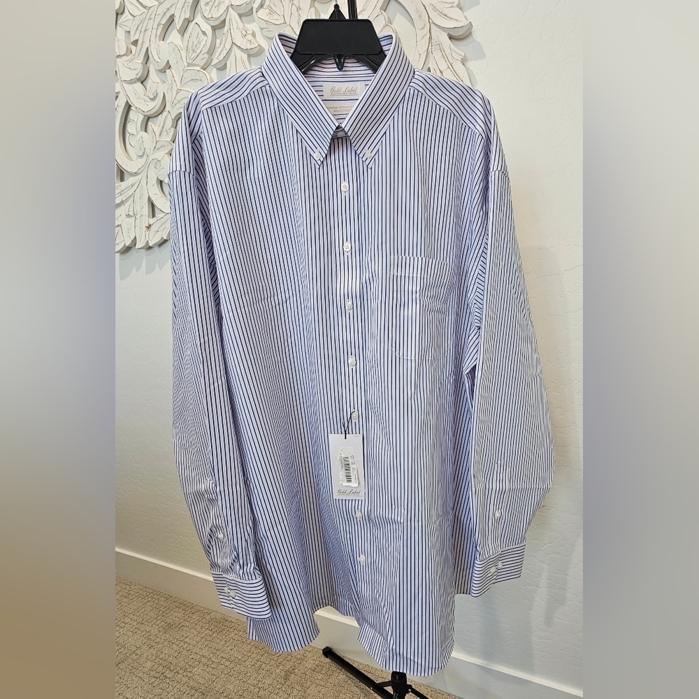Big Man Blue/White Pinstripe Dress Shirt Roundtree & Yorke Sz 18 1/2 (2XL) NWT